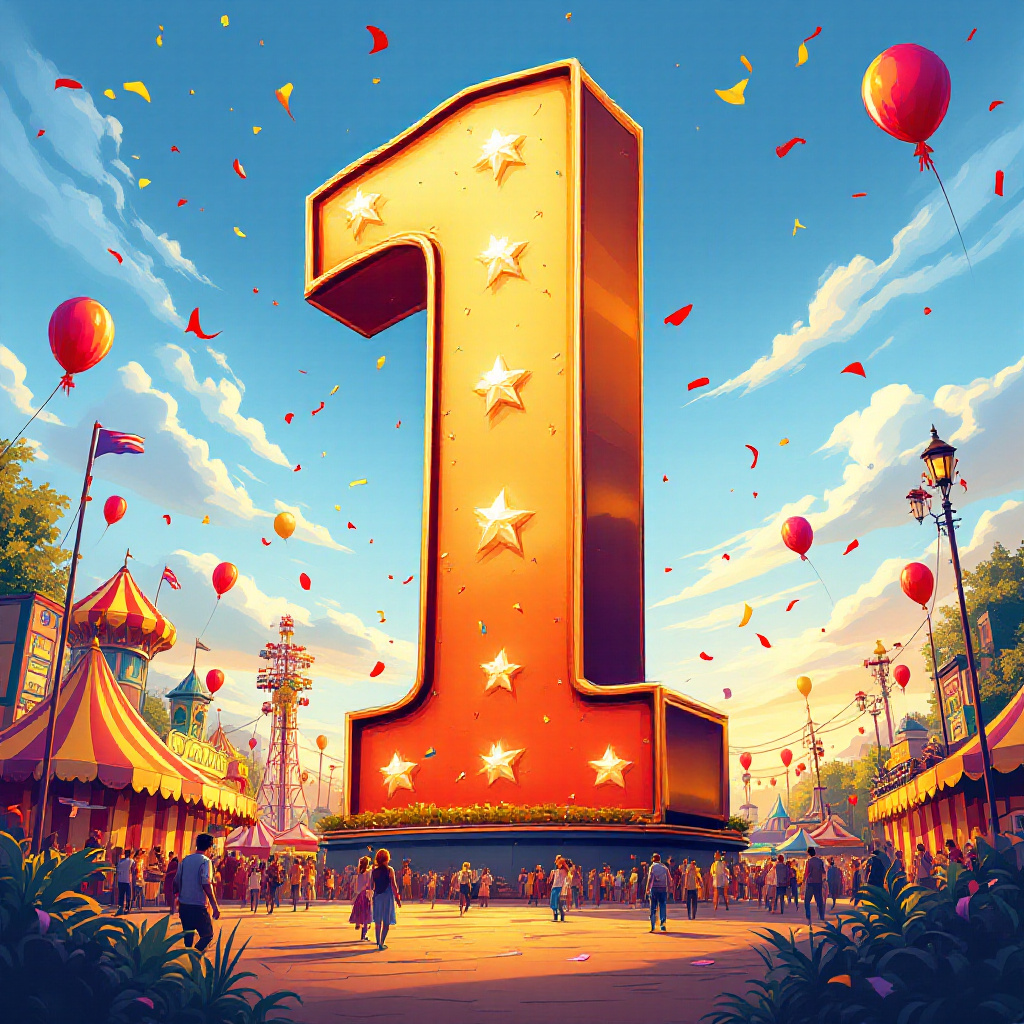 Giant number 1 at an amusement park 