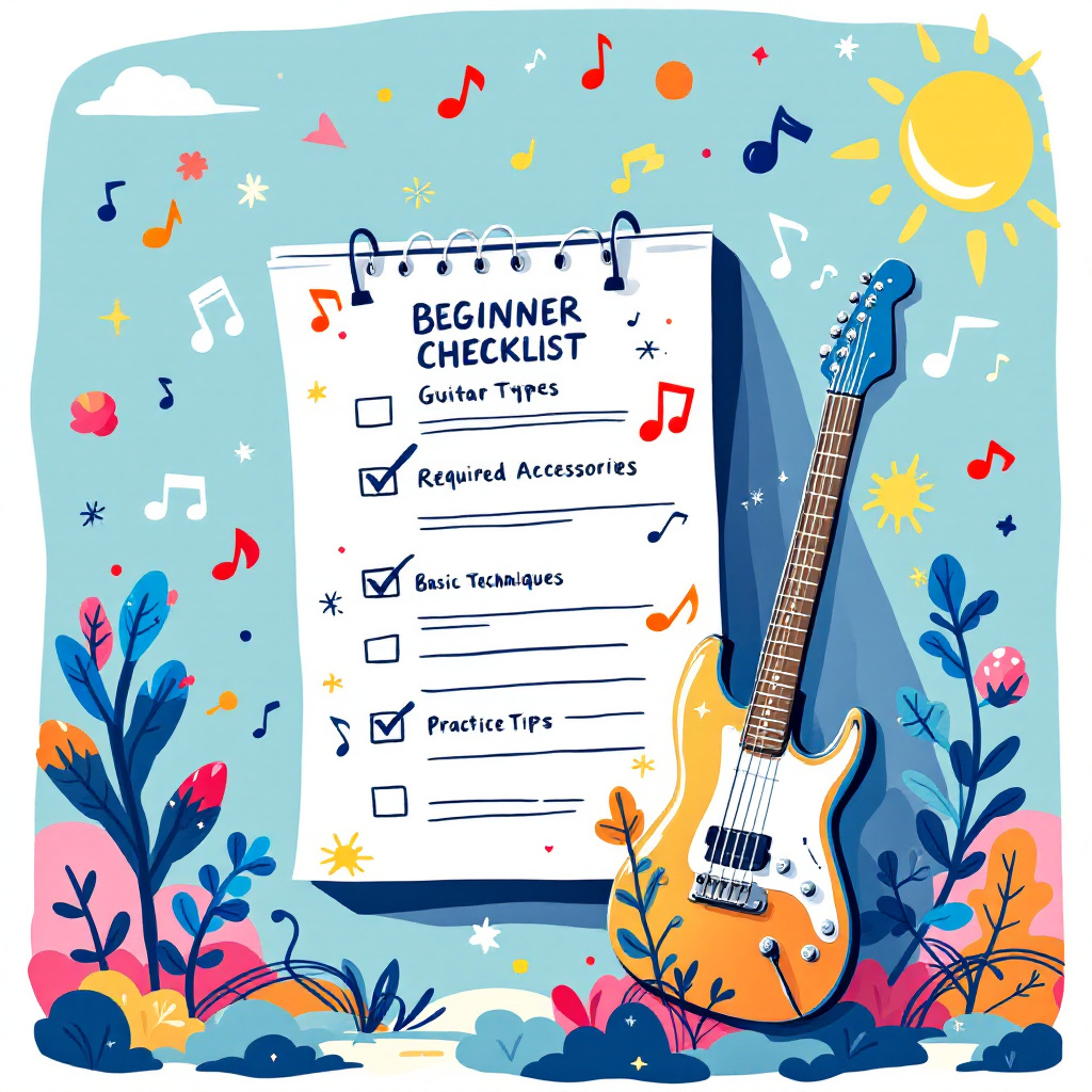 beginner electric guitar checklist illustration