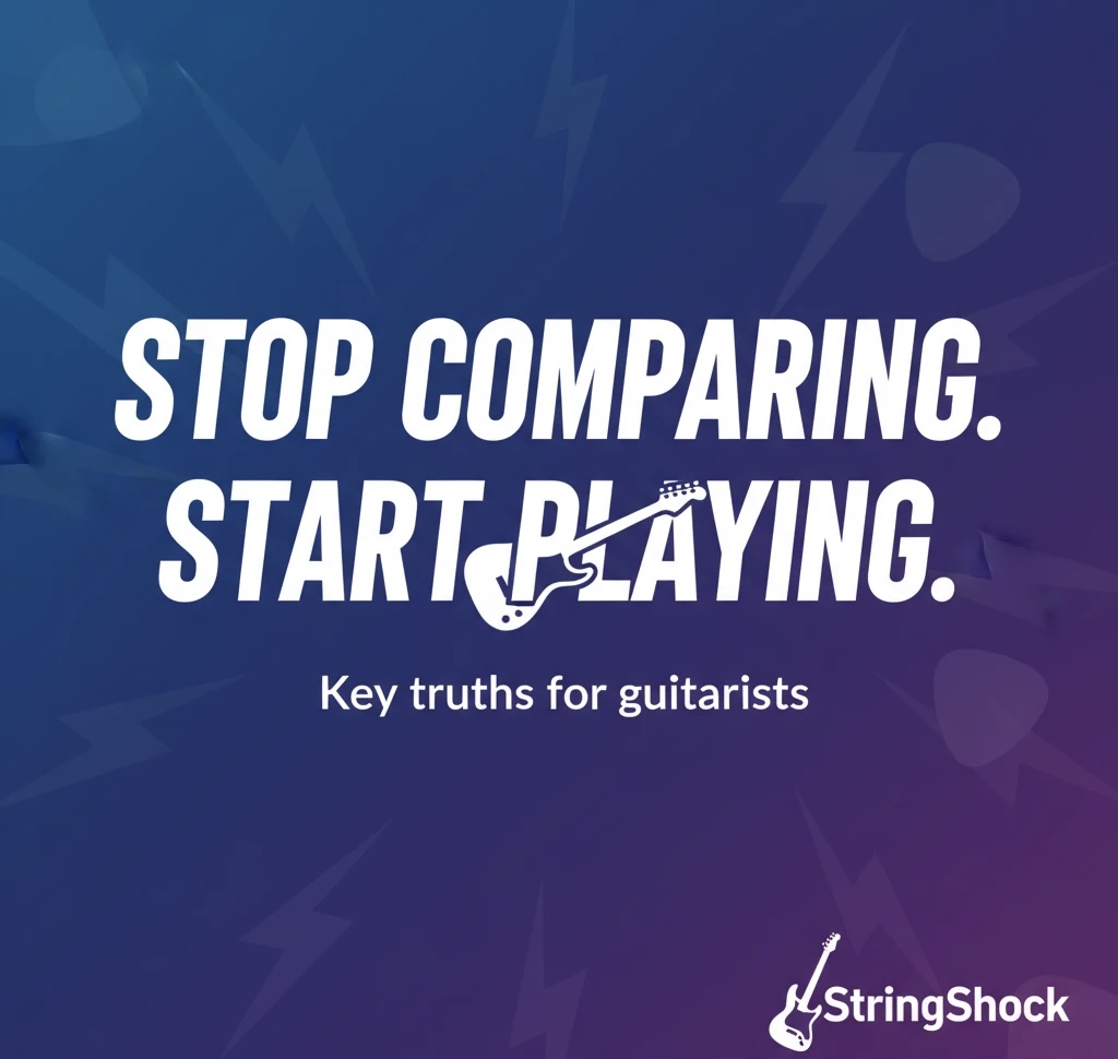 Banner stating: Stop comparing and start playing “key truths for guitarists.”