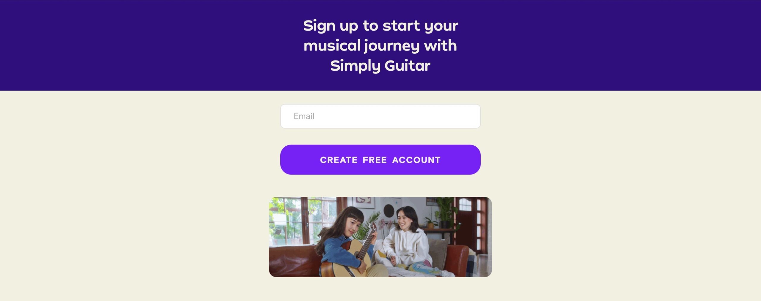 Simply Guitar "create a free account" page.