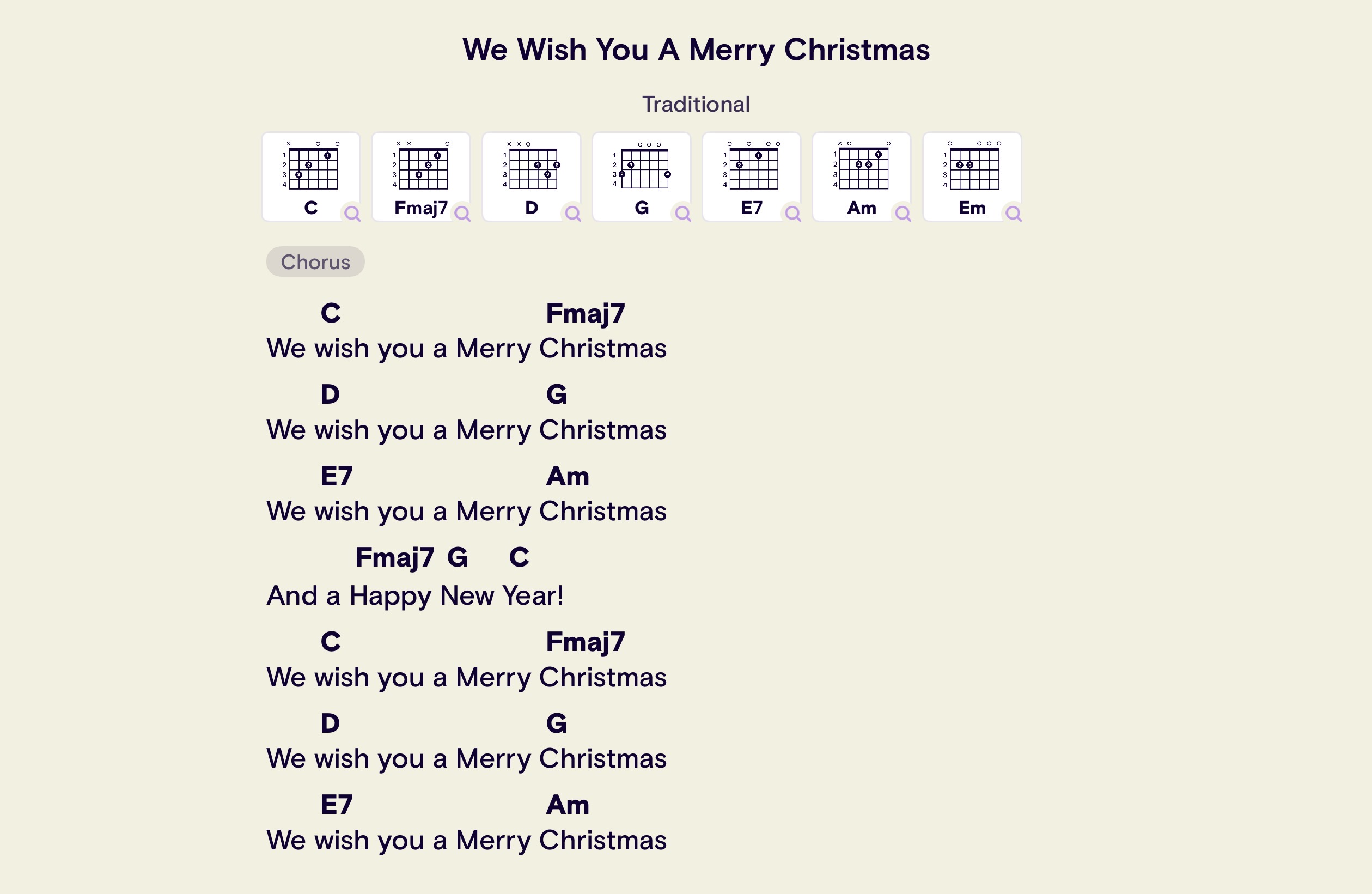 Simply Guitar music sheet for the song "we wish you a merry christmas."