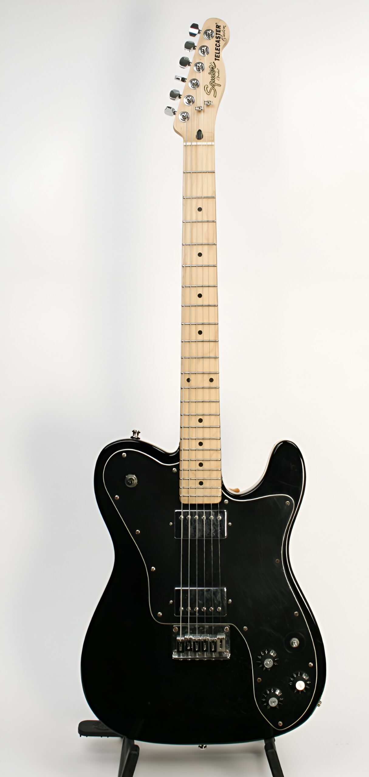 Squier Debut Telecaster bridge and pickup assembly in a matte finish.