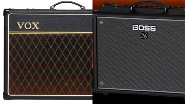 Vox AC15C1 and Boss Katana-50 Gen 3 amplifiers side by side.