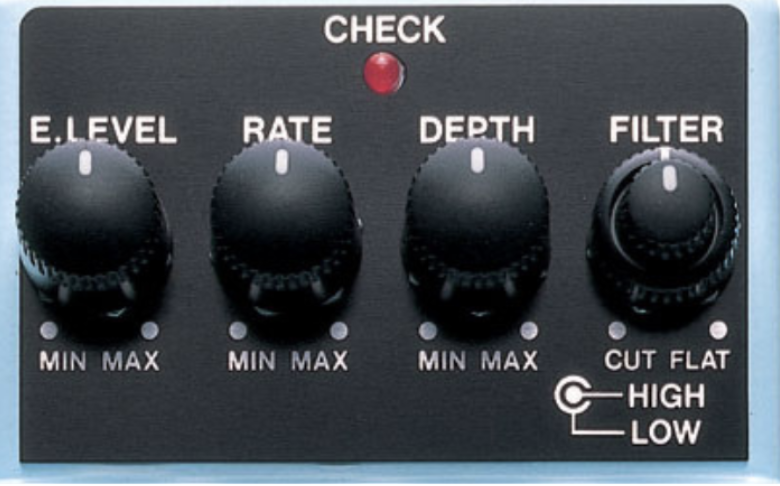 close-up of the controls on the CE-5 pedal